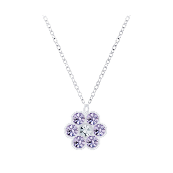 Silver Flower Crystal Necklace - Wholesale - 7279 Silver Flower Crystal Necklace - Wholesale - 7279