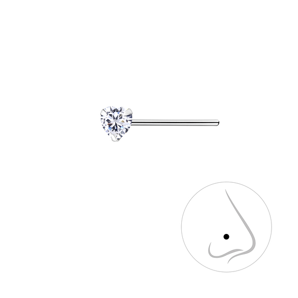 3mm Heart Cubic Zirconia Silver Nose Stud - Wholesale - 7184