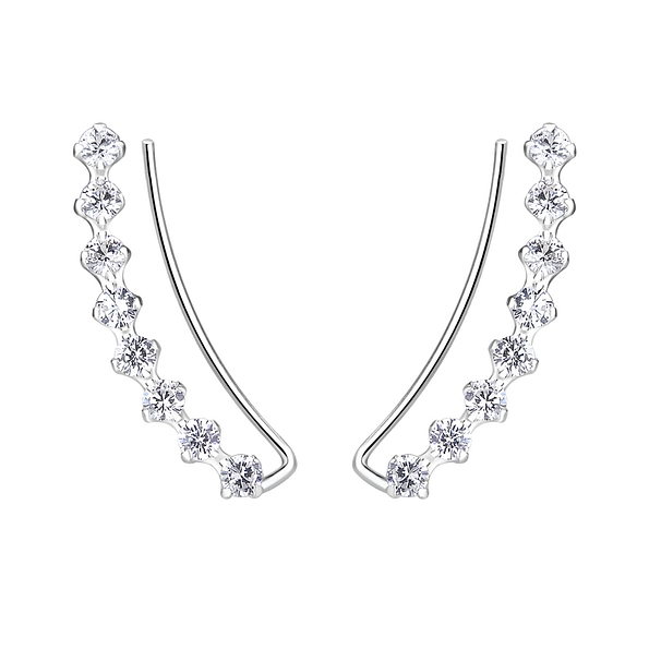 Silver Curved Line Cubic Zirconia Ear Climbers - Wholesale - 7456