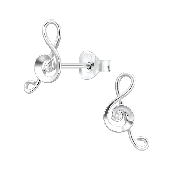 Silver G-Clef Stud Earrings - Wholesale - 7585