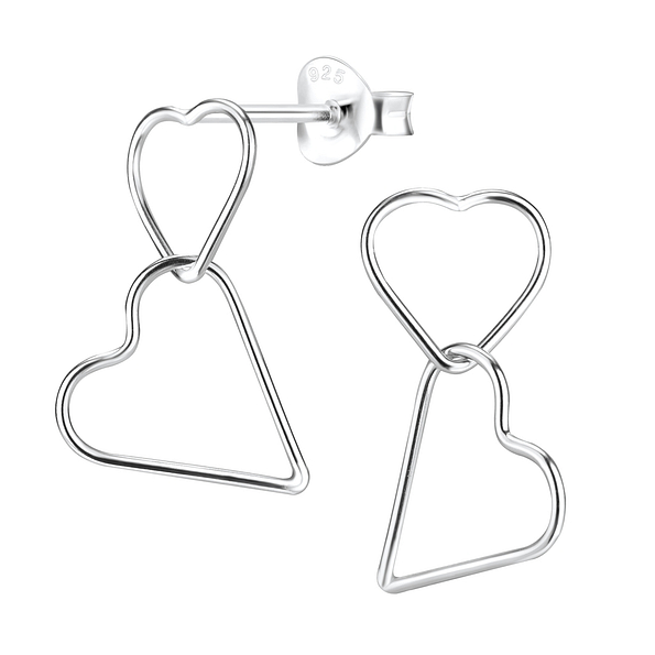 Silver Twisted Heart Stud Earrings - Wholesale - 7576