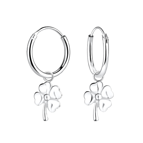 Silver Clover Charm Hoop Earrings - Wholesale - 8308
