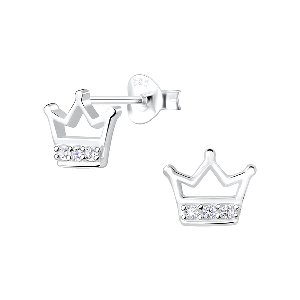 Silver Crown Stud Earrings - Wholesale - 7786