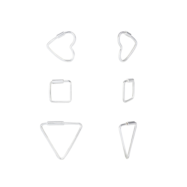 Silver Mixed Hoop Earrings Set - Wholesale - 7713 Silver Mixed Hoop Earrings Set - Wholesale - 7713