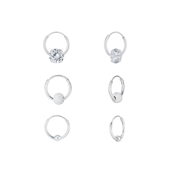 Silver Mixed Hoop Earrings Set - Wholesale - 7715
