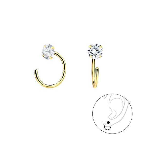 4mm Round Cubic Zirconia Silver Ear Huggers - Wholesale - 7903