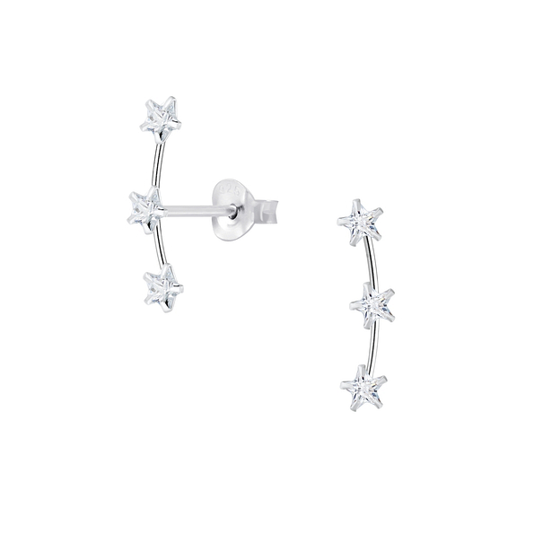 Cubic Zirconia Line Silver Stud Earrings - Wholesale - 8148