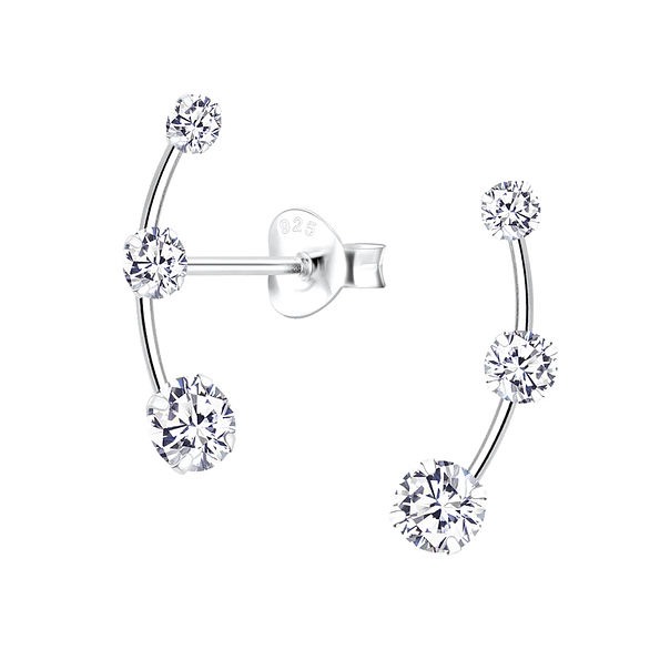 Cubic Zirconia Line Silver Stud Earrings - Wholesale - 8149