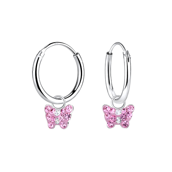 Silver Butterfly Charm Hoop Earrings - Wholesale - 8406