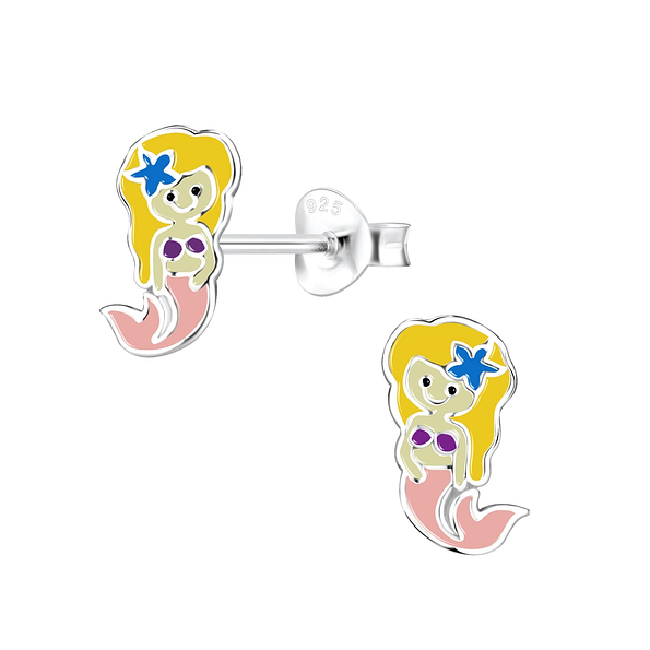 Silver Mermaid Stud Earrings - Wholesale - 8051