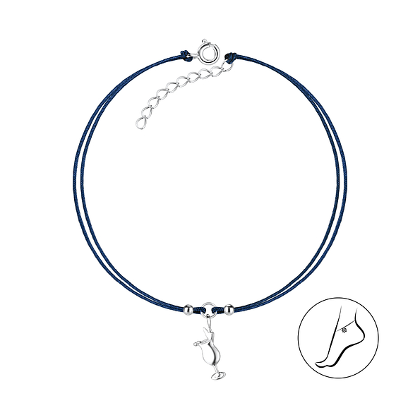Silver Cocktail Glass Cord Anklet - Wholesale - 8624