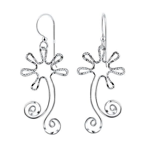 Silver Flower Earrings - Wholesale - 8535