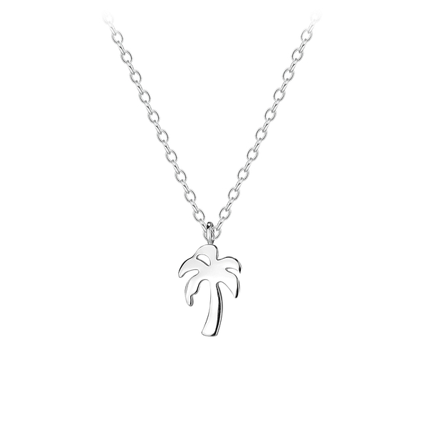 Silver Palm Tree Necklace - Wholesale - 8593