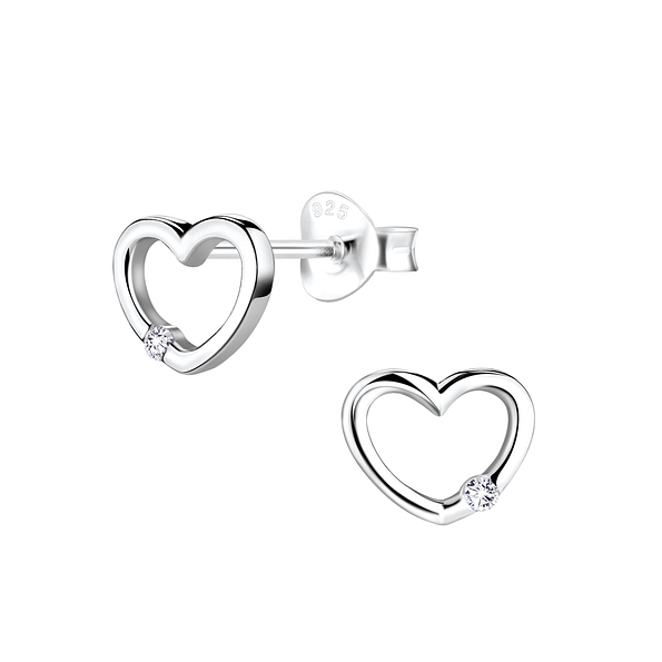 Silver Heart Stud Earrings - Wholesale - 8709