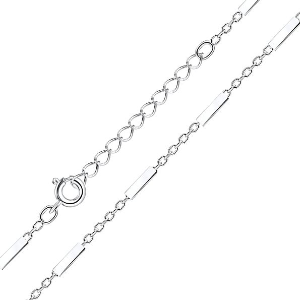 51cm Silver Cable Bar Necklace With Extension - Wholesale - 22849 51cm Silver Cable Bar Necklace With Extension - Wholesale - 22849