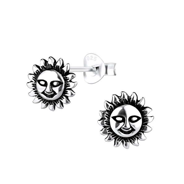 Silver Sun Stud Earrings - Wholesale - 9170