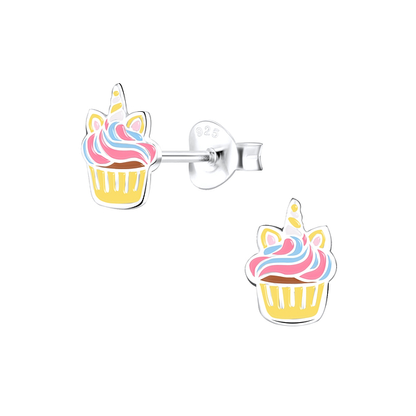 Silver Cupcake Stud Earrings - Wholesale - 9394