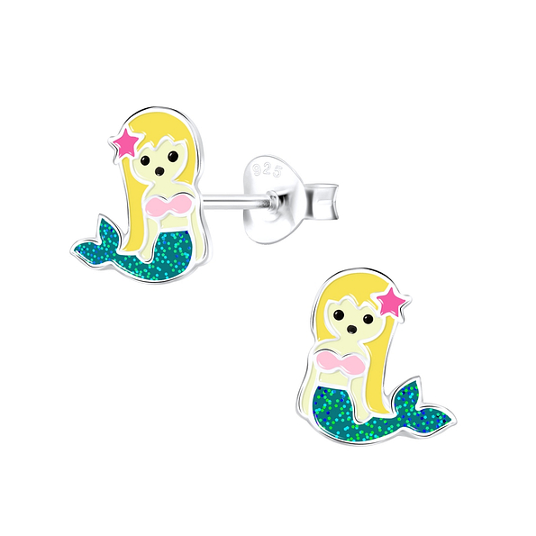 Silver Mermaid Stud Earrings - Wholesale - 9412