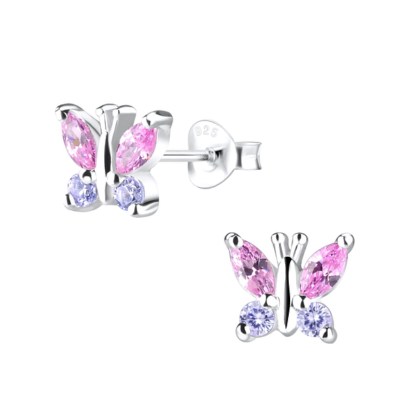 Silver Butterfly Stud Earrings - Wholesale - 9458