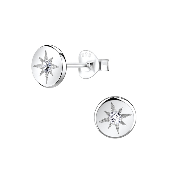 Silver Sparkling Stud Earrings - Wholesale - 9550