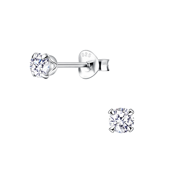 4mm Round Cubic Zirconia Silver Stud Earrings - Wholesale - 9961