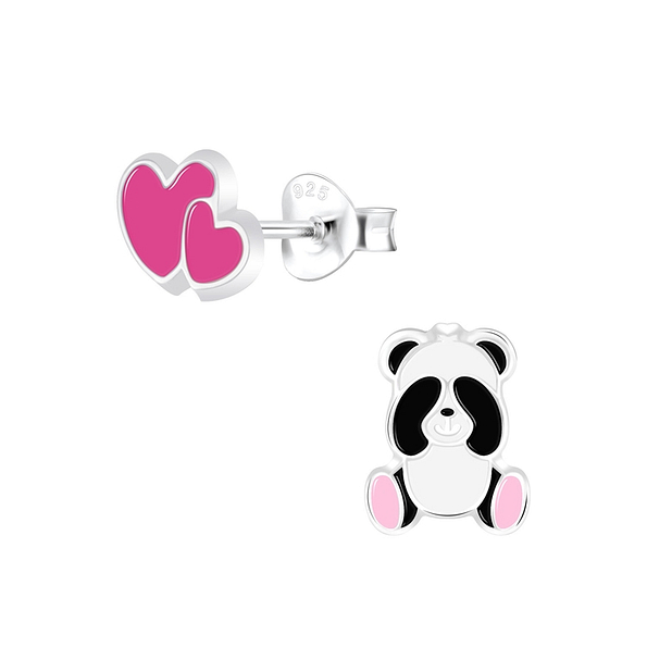 Silver Panda Lovers Stud Earrings - Wholesale - 9952
