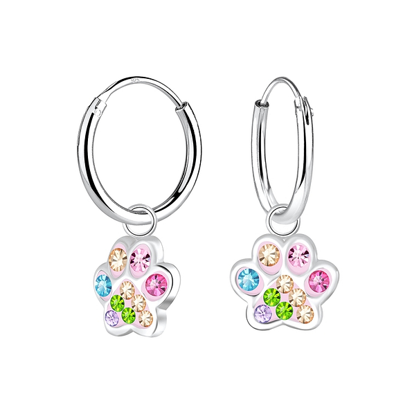 Silver Paw Print Charm Hoop Earrings - Wholesale - 9901