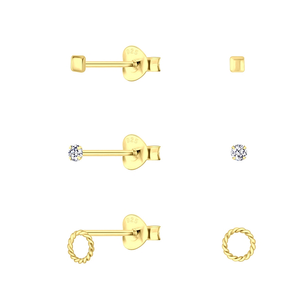 Silver Gold Mixed Stud Earrings Set - Wholesale - 10029