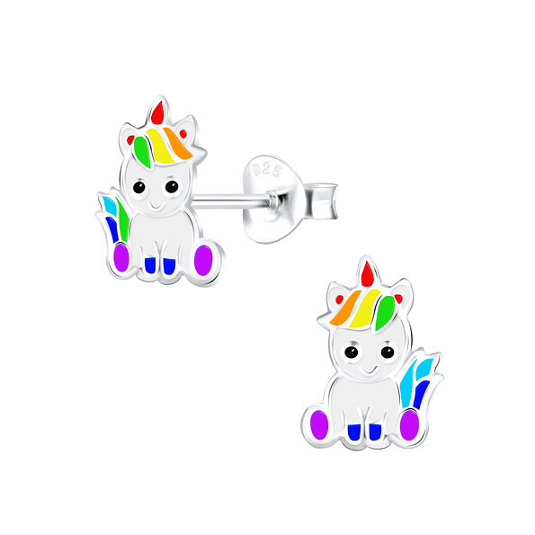 Silver Unicorn Stud Earrings - Wholesale - 10327