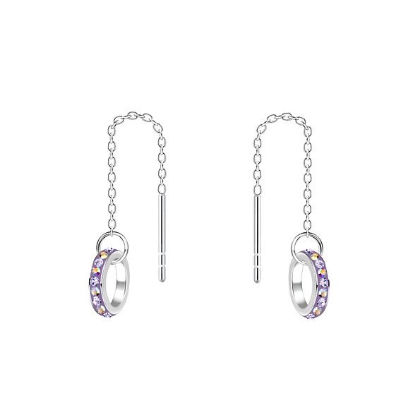Silver Thread Through Crystal Earrings - Wholesale - 11367