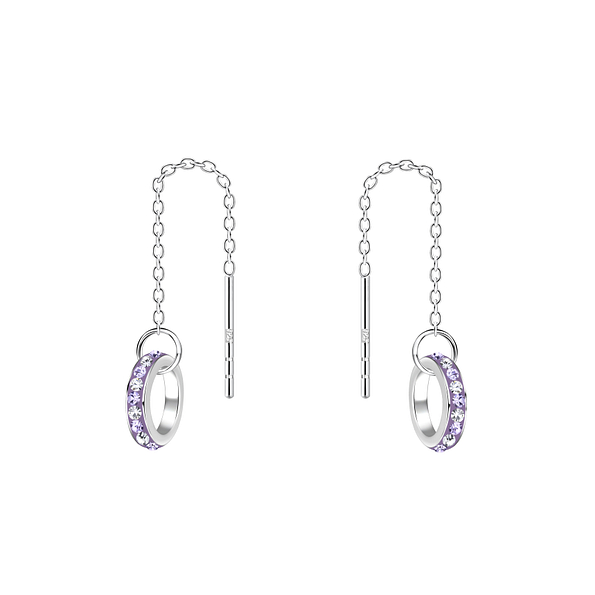 Silver Thread Through Crystal Earrings - Wholesale - 14056