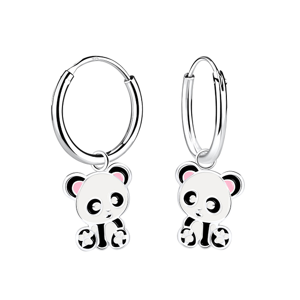 Silver Panda Charm Hoop Earrings - Wholesale - 12734 Silver Panda Charm Hoop Earrings - Wholesale - 12734