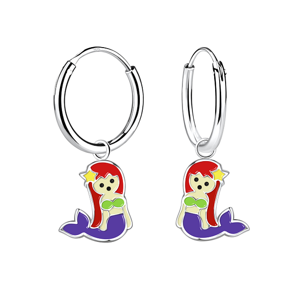 Silver Mermaid Charm Hoop Earrings - Wholesale - 13394 Silver Mermaid Charm Hoop Earrings - Wholesale - 13394