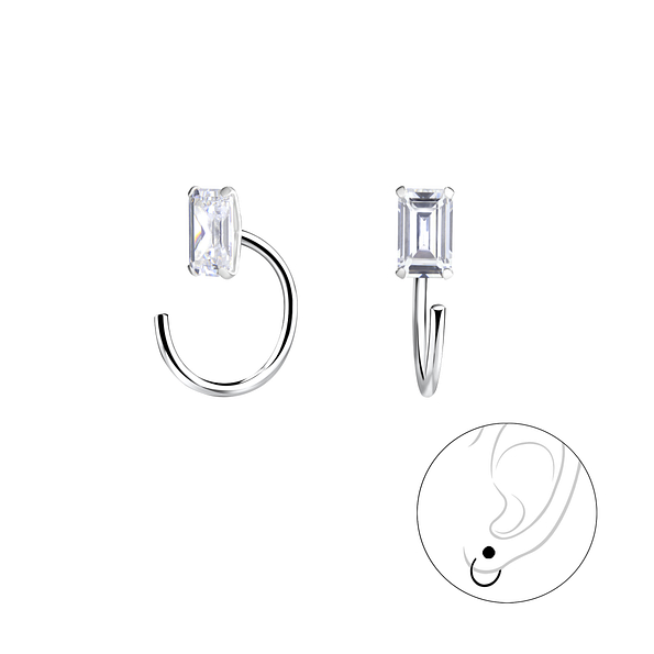 3x5mm Baguette Cubic Zirconia Silver Ear Huggers - Wholesale - 13990