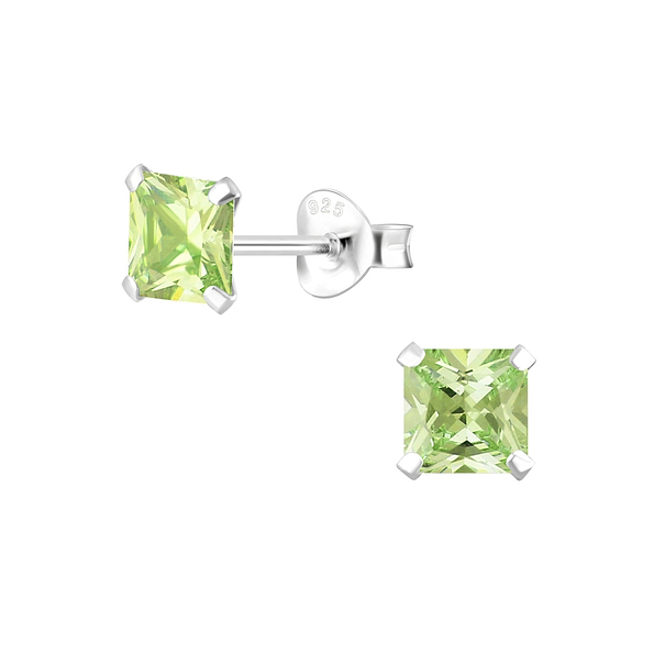 5mm Square Cubic Zirconia Silver Stud Earrings - Wholesale - 1333
