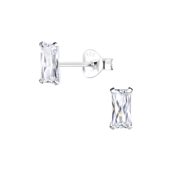 3x6mm Baguette Cubic Zirconia Silver Stud Earrings - Wholesale - 14046