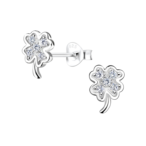 Silver Clover Stud Earrings - Wholesale - 17016