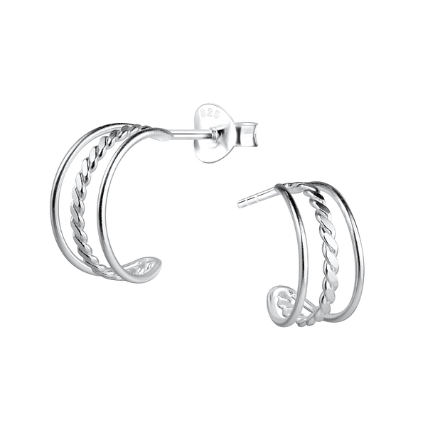 Silver Twisted Half Hoop Stud Earrings - Wholesale - 9255