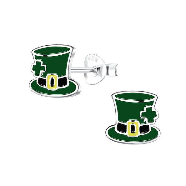 Silver Green Hat Stud Earrings - Wholesale - 17083