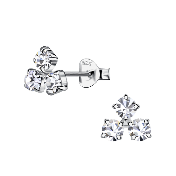 Silver Triangle Crystal Stud Earrings - Wholesale - 17292