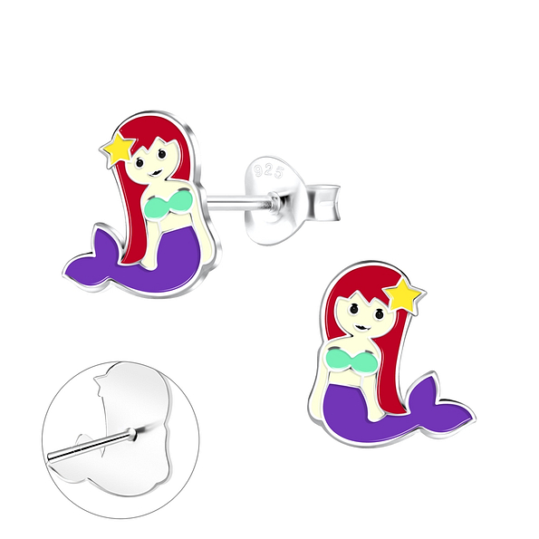 Silver Mermaid Stud Earrings - Wholesale - 17508