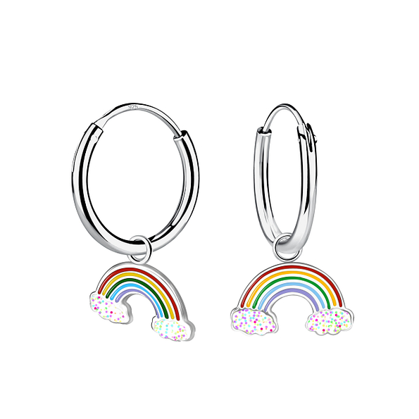 Silver Rainbow Charm Hoop Earrings - Wholesale - 17820
