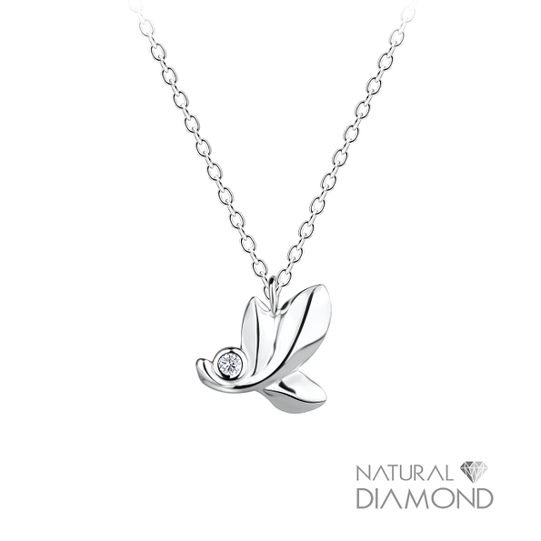 Silver Leaf Necklace With Natural Diamond - Wholesale - 15824