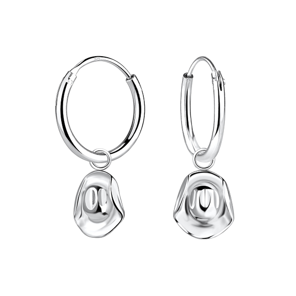 Silver Hat Charm Hoop Earrings - Wholesale - 17985 Silver Hat Charm Hoop Earrings - Wholesale - 17985