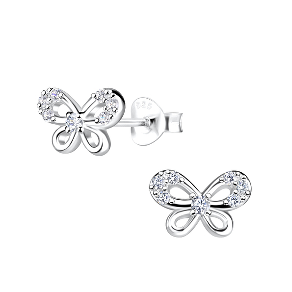 Silver Butterfly Stud Earrings - Wholesale - 18728