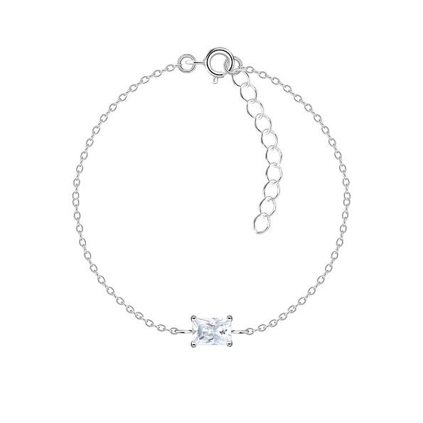 4x6mm Baguette Cubic Zirconia Silver Bracelet - Wholesale - 18839