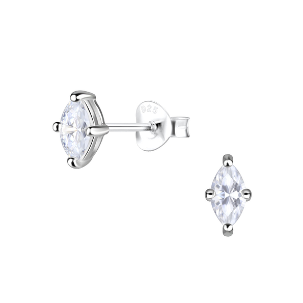 3x6mm Marquise Cubic Zirconia Silver Stud Earrings  - Wholesale - 18181