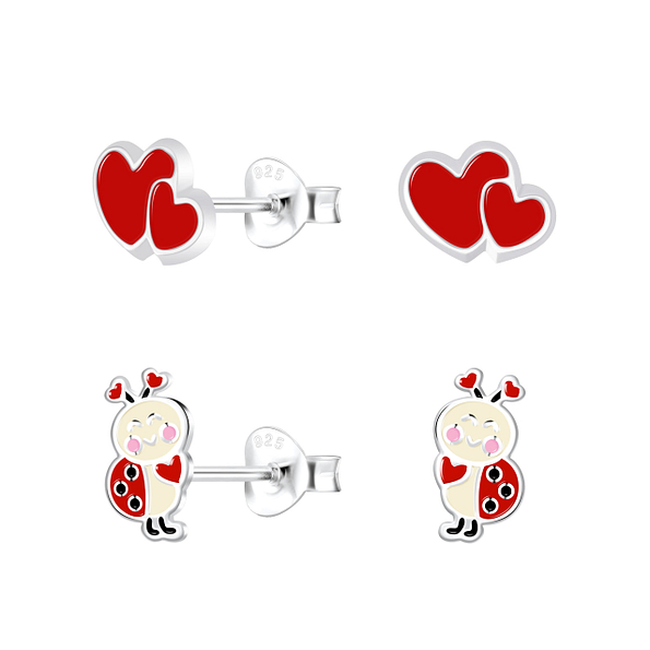 Silver Lady Bug Stud Earrings Set - Wholesale - 18549 Silver Lady Bug Stud Earrings Set - Wholesale - 18549