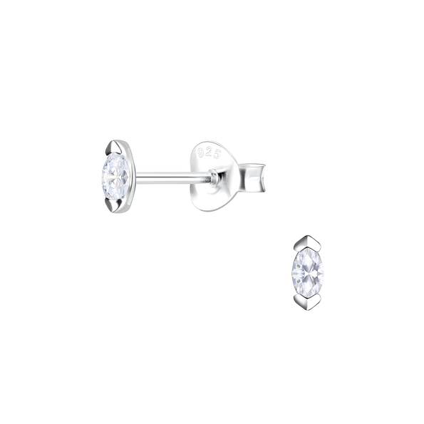 Silver Marquise Stud Earrings - Wholesale - 19252