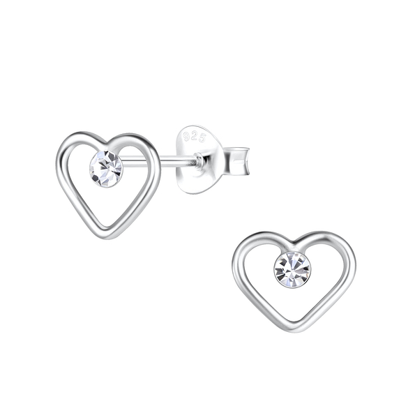 Silver Heart Stud Earrings - Wholesale - 19453
